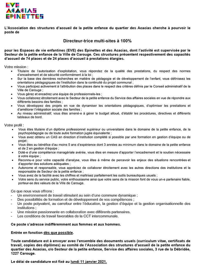 Annonce Emploi Directeur Trice Multi Sites A 100